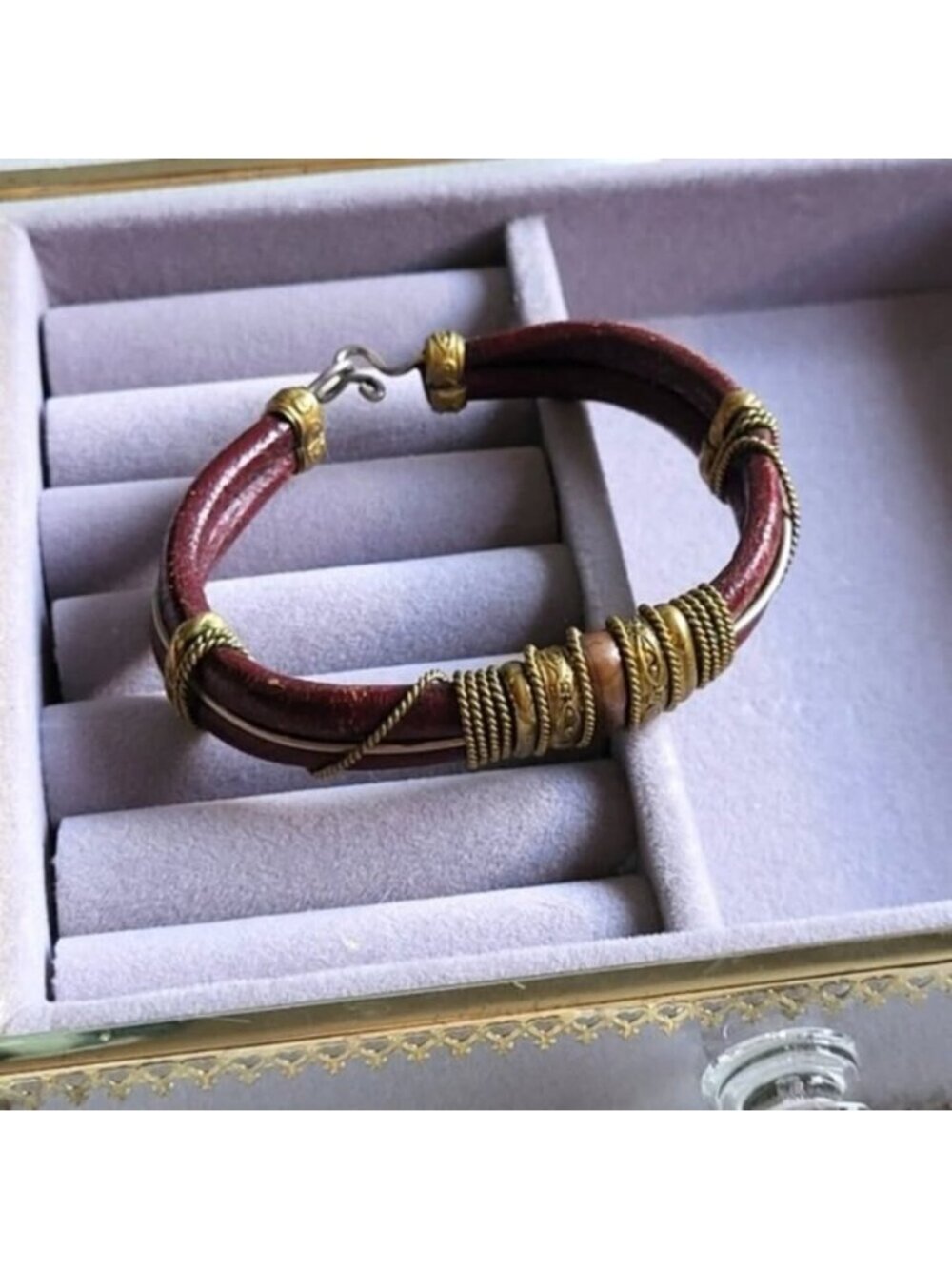 Vintage Ethnic Artesian Leather Copper Rope Twist Adjustable Bracelet